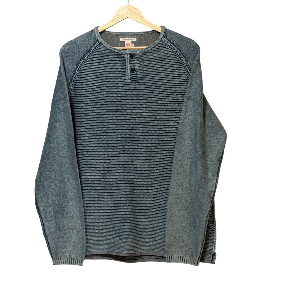 Carbon 2 Cobalt Mens Blue Ribbed Cotton Henley Sweater Large RN 129641